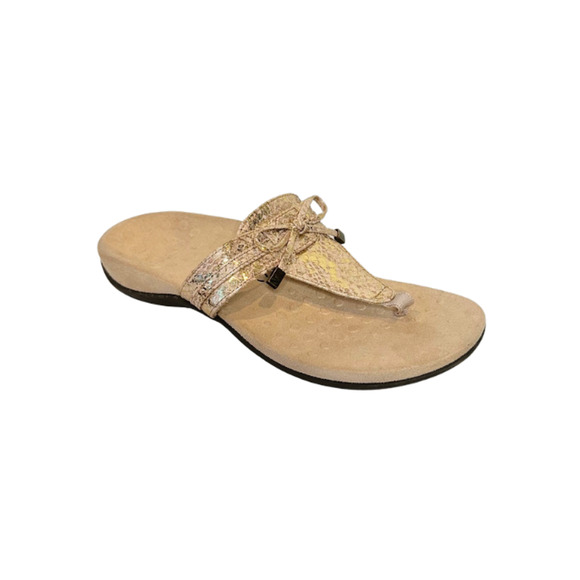 Vionic Amaya Sandals Pink/Gold Metallic Faux Leather Snake Thong Women’s 7.5 - Picture 1 of 9